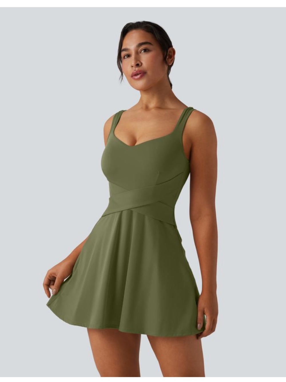 HALARA Olive Green Mini Fit-and-Flare Dress